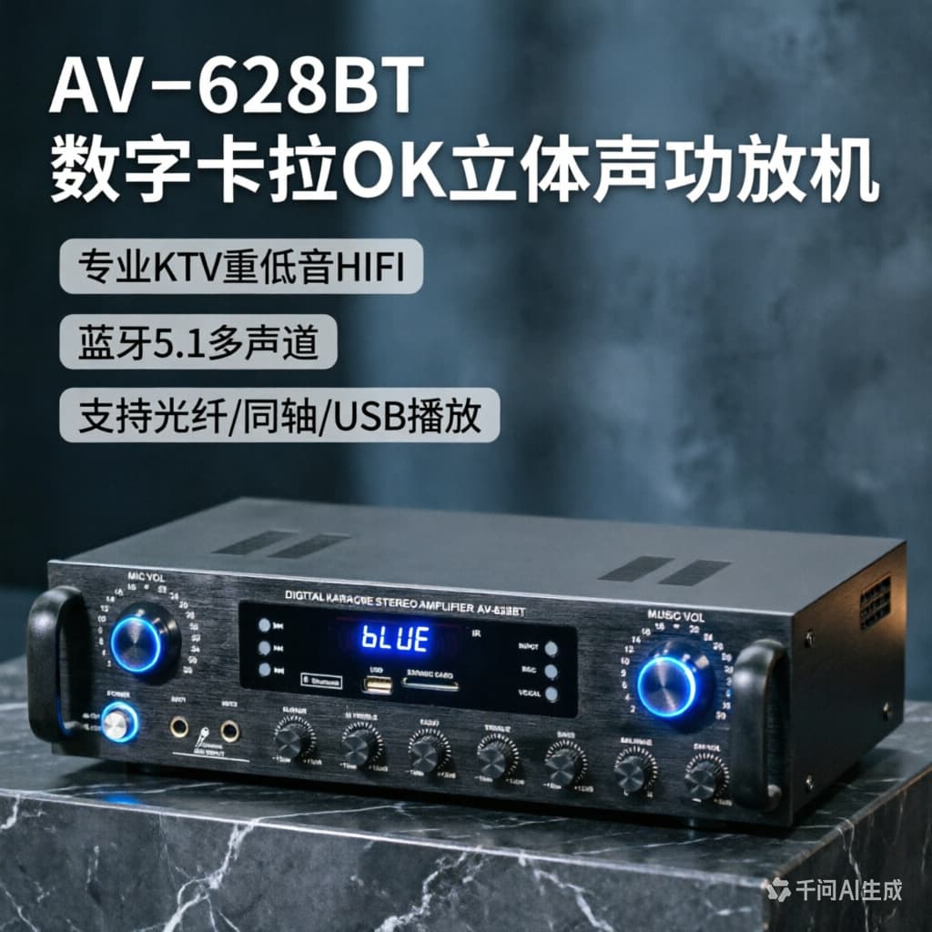 AV-628BT Amplifier Home Use High Power Optical Coaxial KTV Dedicated 5.1 Channel HIFI Heavy Bass Amplifier