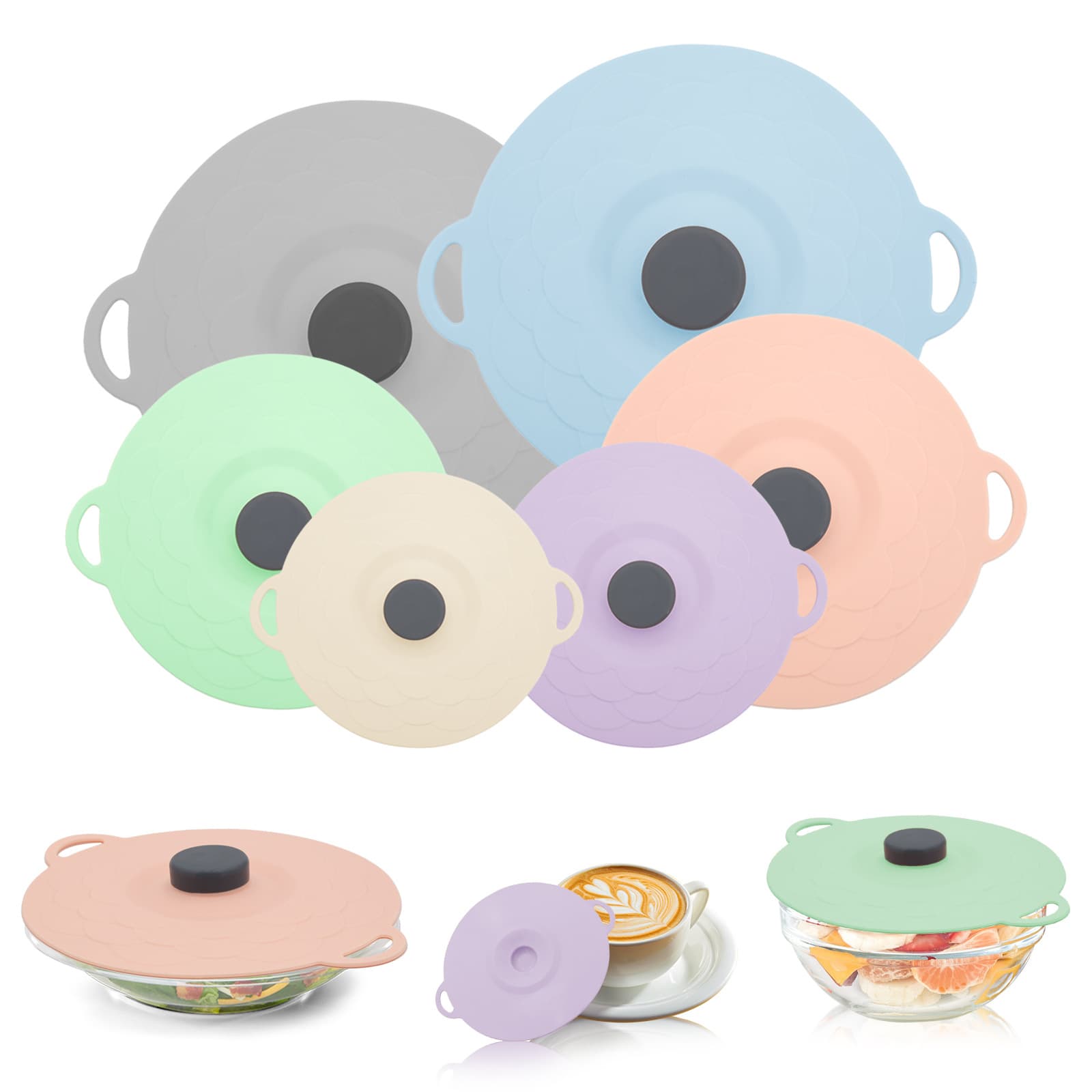 Cross-border silicone fresh-keeping cover 5-piece set dual-color anti-overflow dust-proof pot lid high-temperature resistant multifunctional kitchen silicone cover