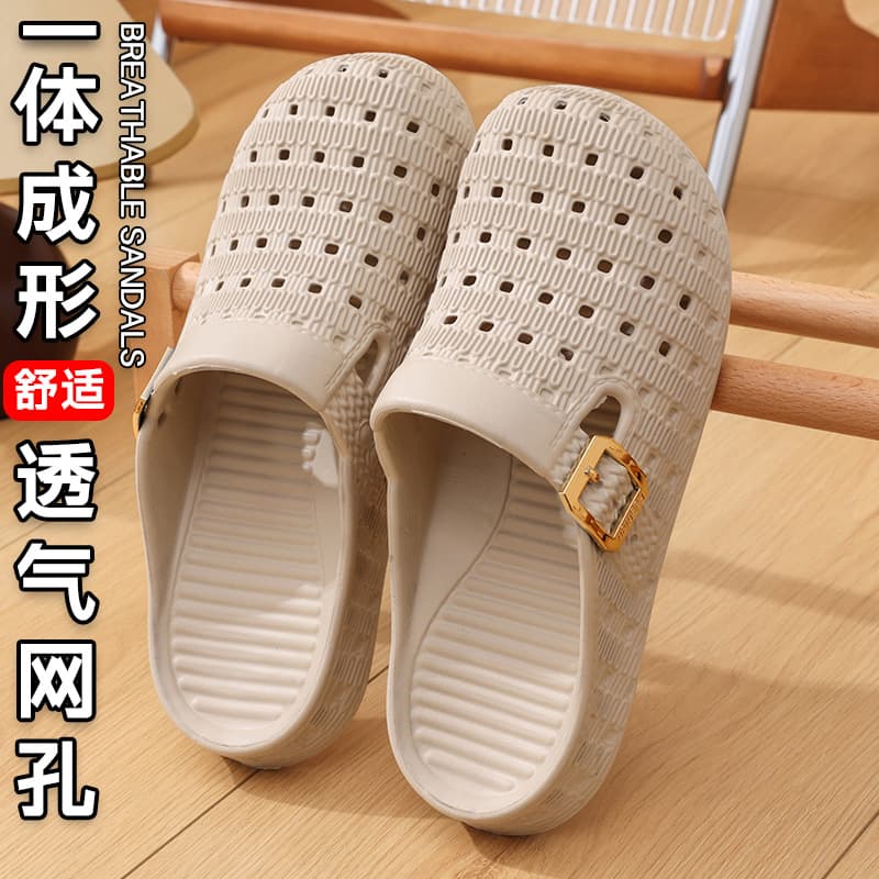 Baotou Women's Summer New Fashion Flat Casual Half Slippers with Buckle Hole Design, Fisherman Sandals