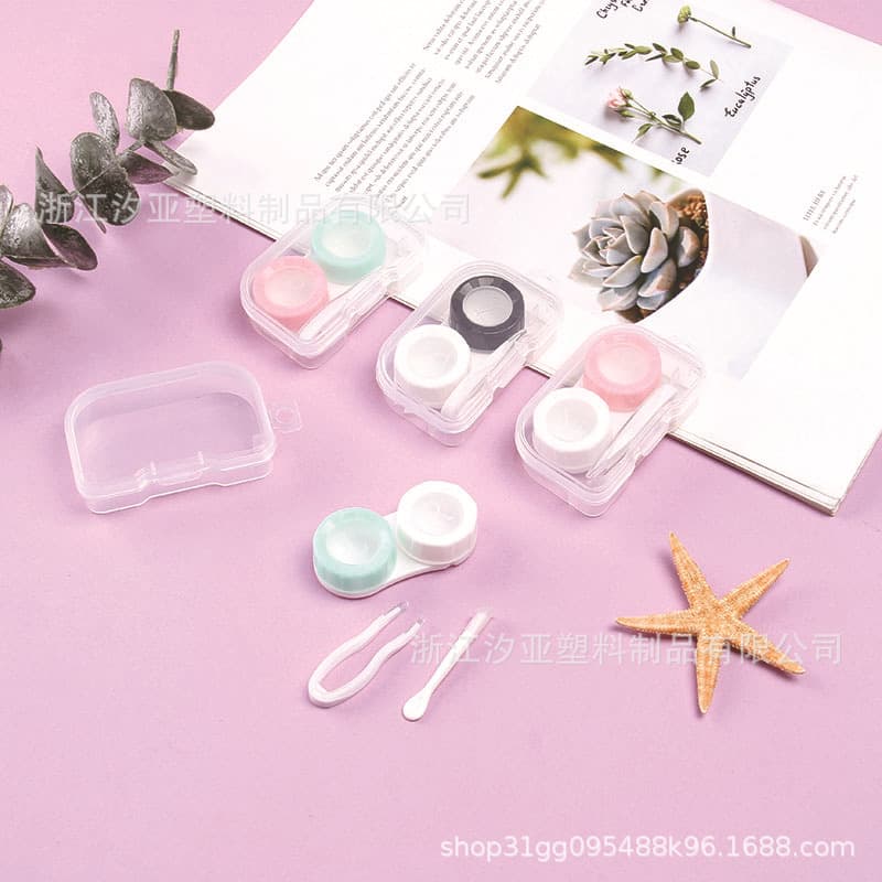 Colored contact lens case, transparent plastic macaron double case, portable cosmetic lens case, bulk inquiry