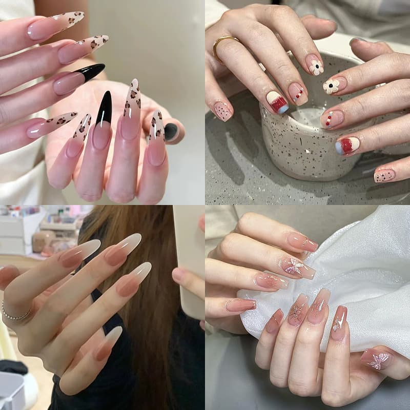 Elegant leopard print French handmade wearable nails, high-end sweet and cool hot girls going out on the street, must-have nail art stickers that are removable