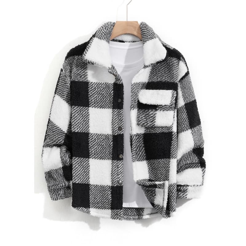 Overseas Trade EU Size Special Edition Turn-down Collar Jacket for Men, Thickened Fleece-Lined Casual Coat, Youthful Versatile Plush Top, Trendy