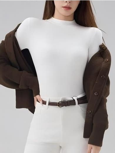 Ou*Fen Same Style Cloud-Soft Warm Base Layer Knit Top, Viscose Half-High Collar 10A, Antibacterial, Anti-Static, Anti-Pilling