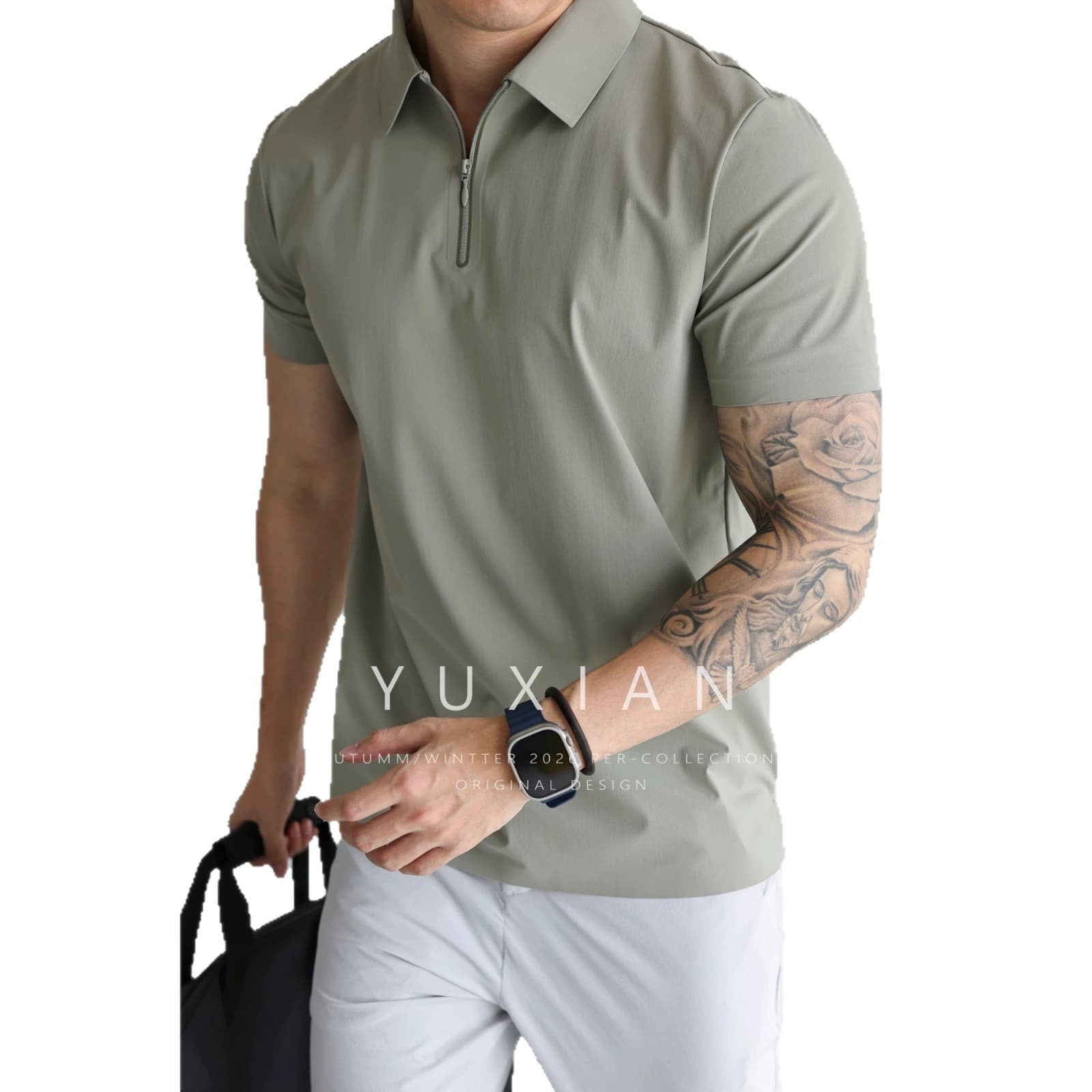 Smart Casual Style! Descente Wrinkle Texture Skin-Feel Men's Polo Shirt Short Sleeve Waterproof Sun Protection Summer Half-Sleeve Shirt