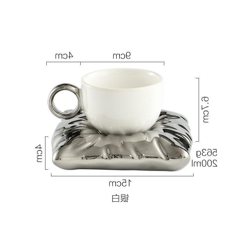 Coffee Cup and Saucer Ceramic Cup Mug Tea Cup High Aesthetic Silver Small Western Afternoon Water Drinking Home Style Light Luxury