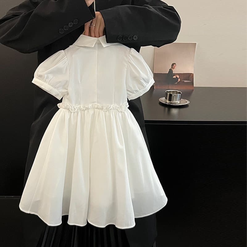 Children's Princess Dress Summer 2025 Fashionable New Girls' Ruffle White Puff Sleeve Tutu Dress Cotton