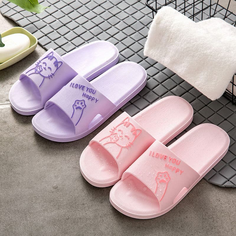 Home Casual Slippers for Women Summer Indoor Cat Pattern Couple Slippers Hotel Bathroom Shower Slippers Anti-Odor