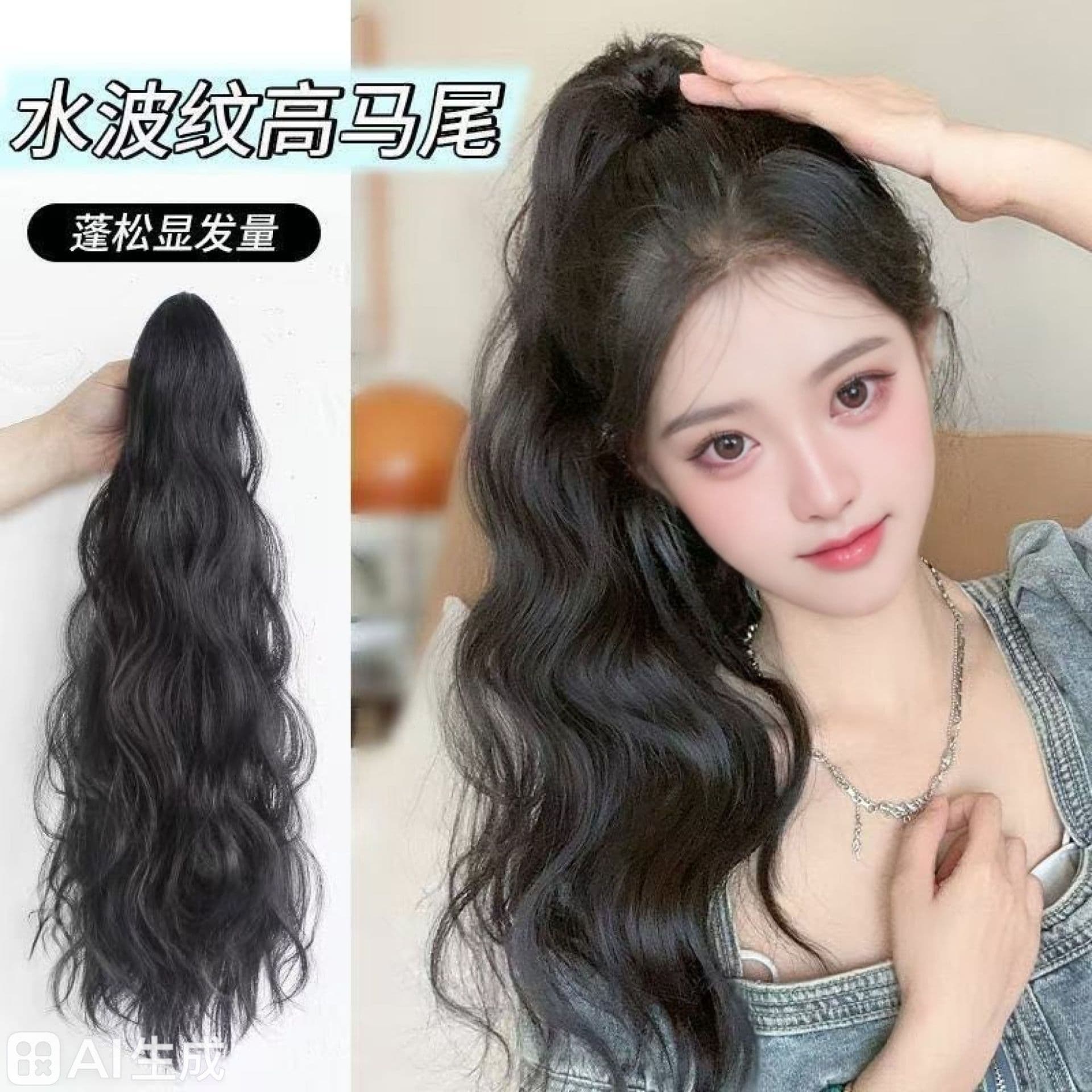 Wig Clip Ponytail Cloud Curl High Ponytail Wig Braid Water Wave Realistic Natural Fluffy Long Curly Wig Ponytail