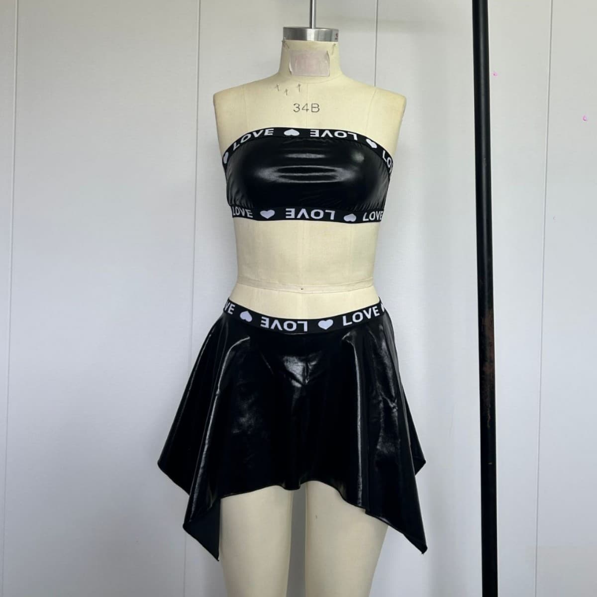 Sexy lingerie patent leather tube top two piece set PU leather
