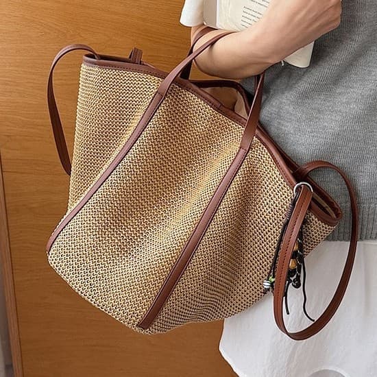 Sweet Cool Wind Straw Bag 2026 New Fashion Versatile Korean Style Woven Shoulder Bag Large Capacity Commuting Tote Bag