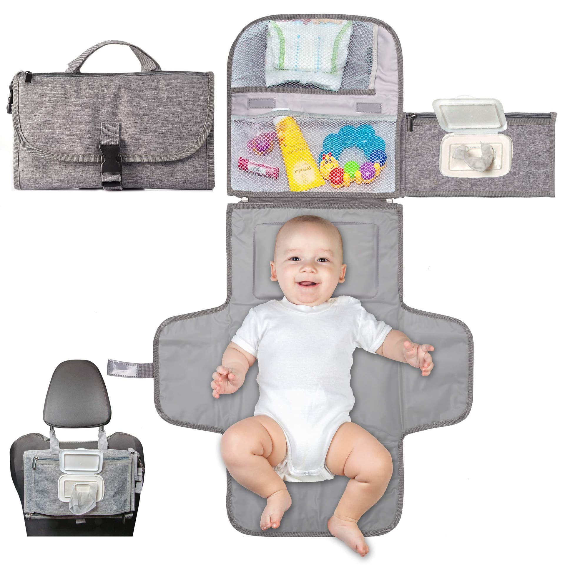 Cross-Border Baby Changing Pad Portable Diaper Changing Mat with Smart Wipe Pocket Waterproof Travel Changing Kit