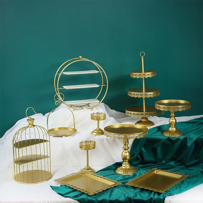 Gold Wedding Dessert Table Decoration European Style Cake Stand Wedding Props Lace Plate Iron Art Pastry