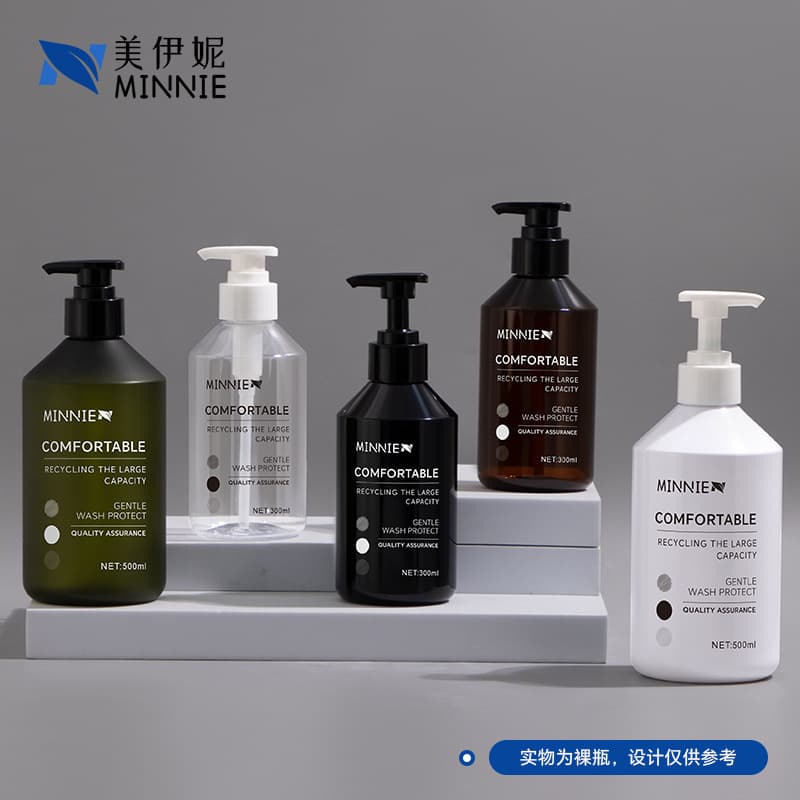 In Stock 500ml Slanted Shoulder Shampoo Bottle Transparent Body Lotion Bottle 300ml Cosmetic Shower Gel Empty Bottle