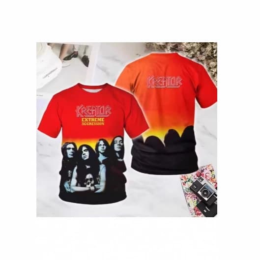 2025 New Rock Kreator T-shirt men's 3D printed hip-hop trendy short-sleeved Y2k top loose T-shirt