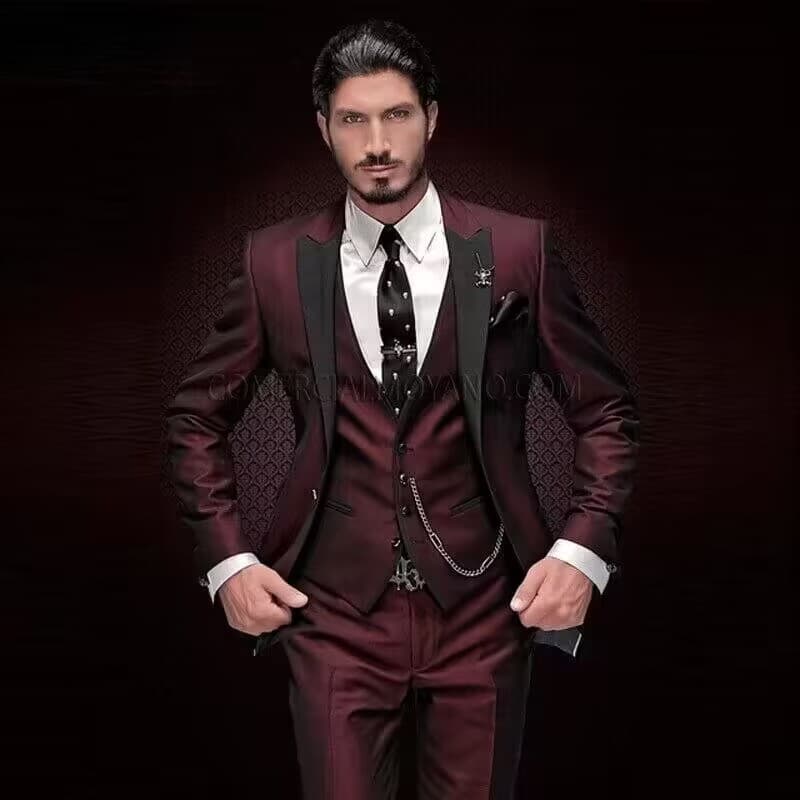 New Men's Three-Piece Suit Black Lapel Color Block Formal Wear Wedding Groomsmen Outfit Party Banquet Ensemble