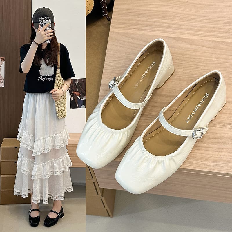 Mary Jane Women Shoes 2026 New Spring Autumn Retro Square Toe Leather Shoes Chunky Heel Soft Sole Comfortable Four Seasons Single Shoes Women