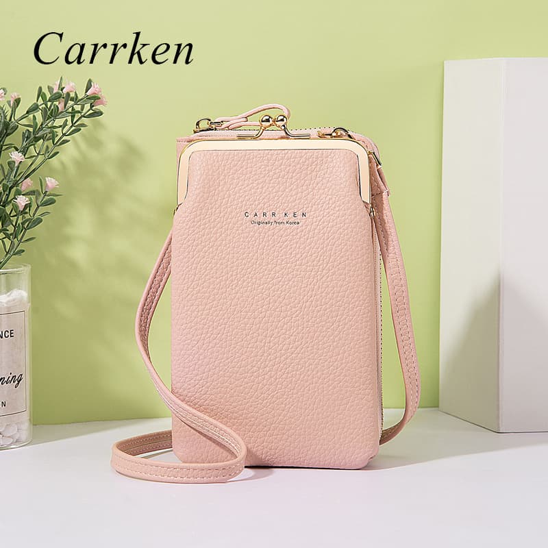 Fashionable Pure Color Ladies Crossbody Phone Bag CarrKen Litchi Pattern PU Leather Multifunctional City Simple Style Handbag