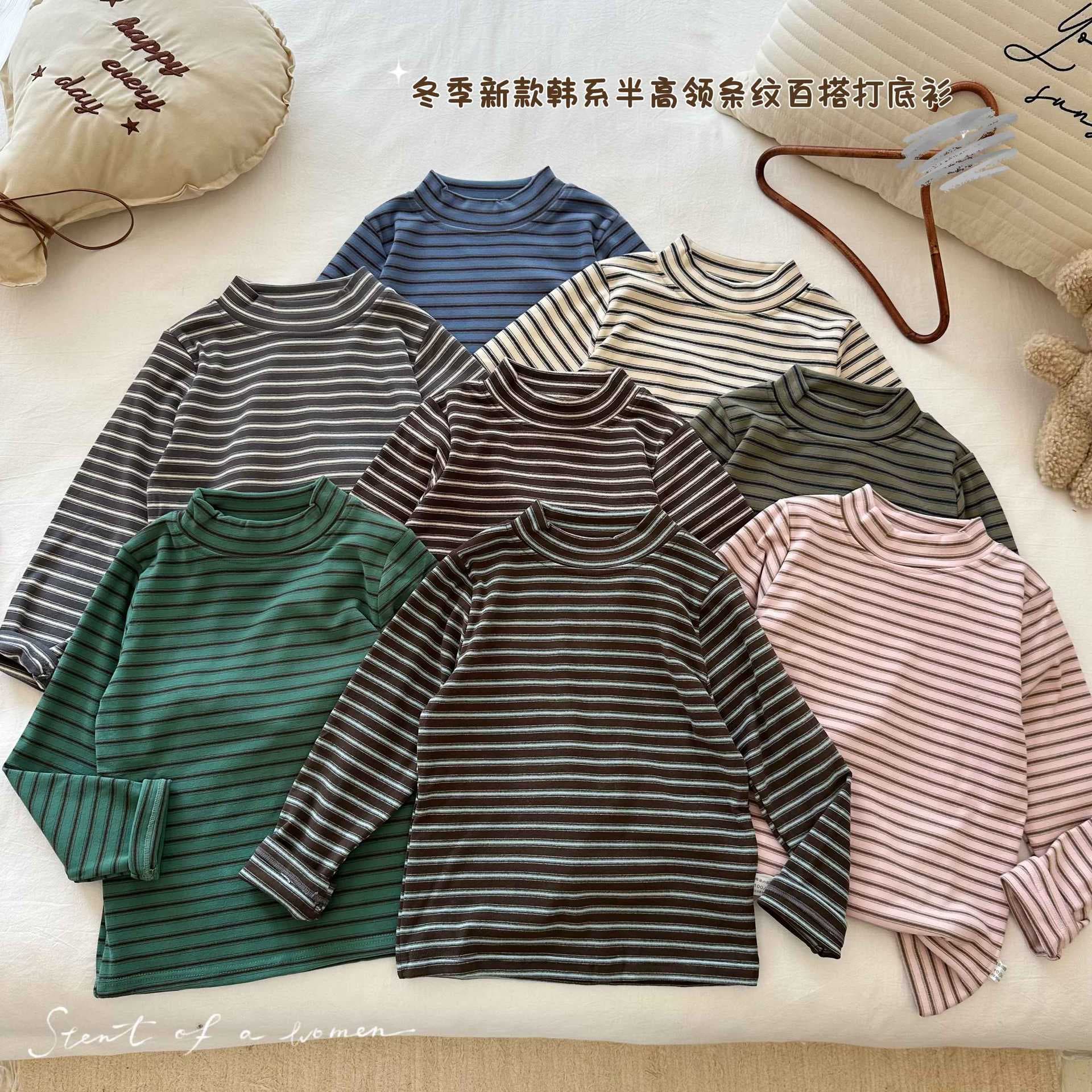 YM2878 Winter new Korean-style semi-turtleneck striped versatile base layer, drop shipping available