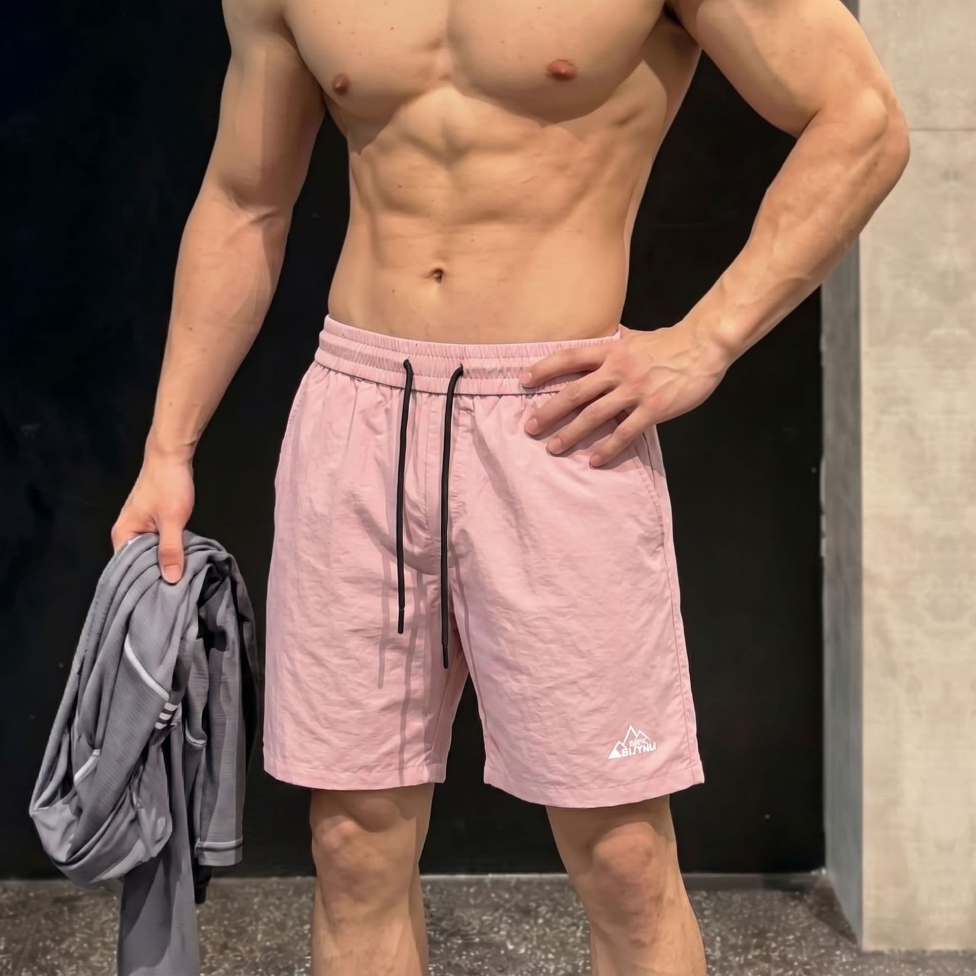 Summer New Style Men's Black Elastic High-Waisted Drawstring Shorts Japanese Casual Youth Mid-Length Pants
