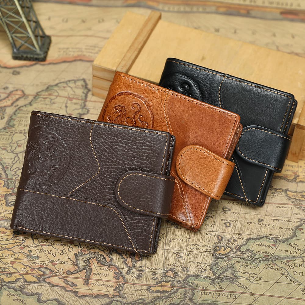 Men's Genuine Leather Wallet, Top Layer Cowhide, Multi-function ID Card Holder, Multiple Card Slots, Money Clip, Wallet