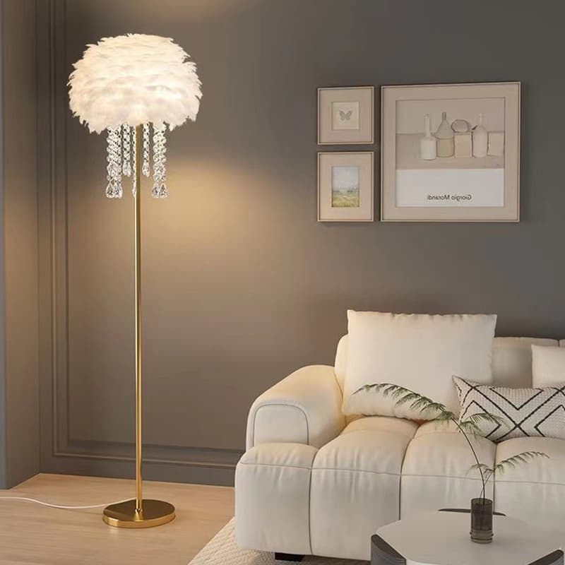 Pink Goose Feather Three-Color Light Floor Lamp, Light Luxury Decorative Standing Floor Lamp for Living Room, Wholesale in Stock