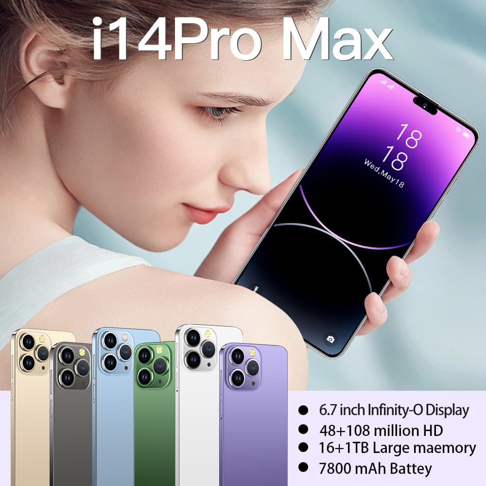 I14 ProMax Smartphone Large Screen Android OS Quad Core Processor 16+1T Storage Card Support Dual SIM Dual Mode GSM/CDMA
