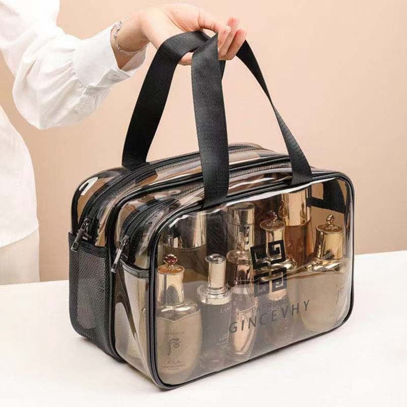 Portable Travel PVC Double Layer Makeup Bag Transparent Storage Bag Cosmetic Wet And Dry Separation Toiletry Bag