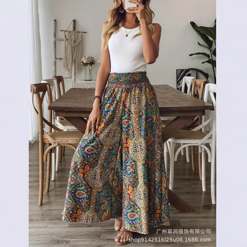Cross-Border Ethnic Print Elegant Spring/Summer High-End Women's Dress for Export