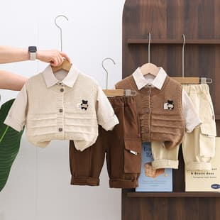 Boys' Spring Outfit Set Stylish 3-Piece Kids' Clothing for Spring/Autumn Baby Boy 1 Year Old New Season Wear