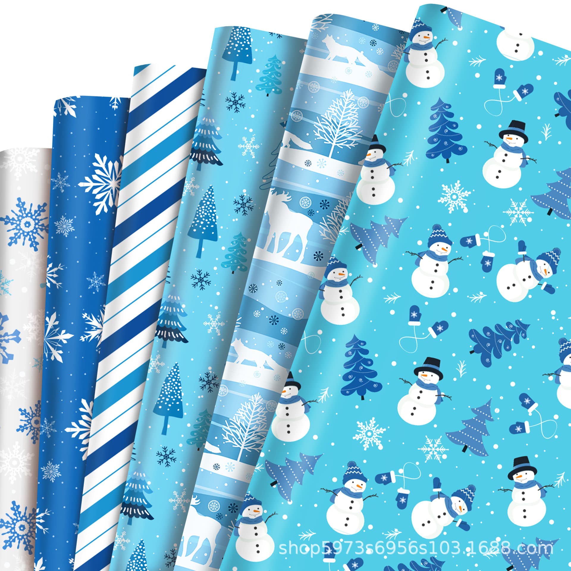 WZ067 Snowflake Snowman Christmas Blue Gift Decorative Paper Party Gift Gift Box Decorative Outer Wrapping Paper