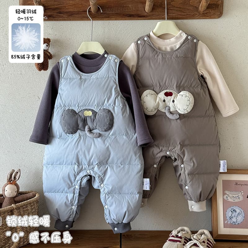 Baby warm down pants, new autumn and winter style, infant down sleeveless romper, boys' cartoon thickened jumpsuit, Class A