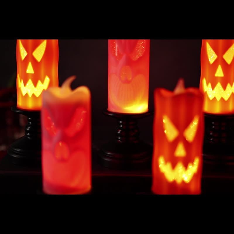 Halloween decorations, evil pumpkin candlestick lamps, LED electronic lamps, scary decorations, skull lamps, candlestick props, ornaments.