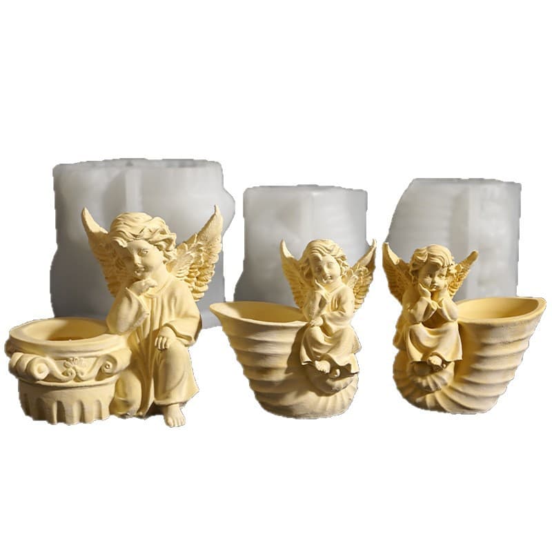 Garden Angel Candle Cup Mold Roman Angel Flower Pot Planter Angel Sculpture Plaster Ornament Silicone Mold
