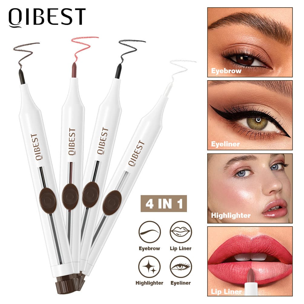 QIBEST Multifunctional Makeup Pen for Lips Eyes Face Highlight Press-On Easy to Color Waterproof Natural All-in-One Pen