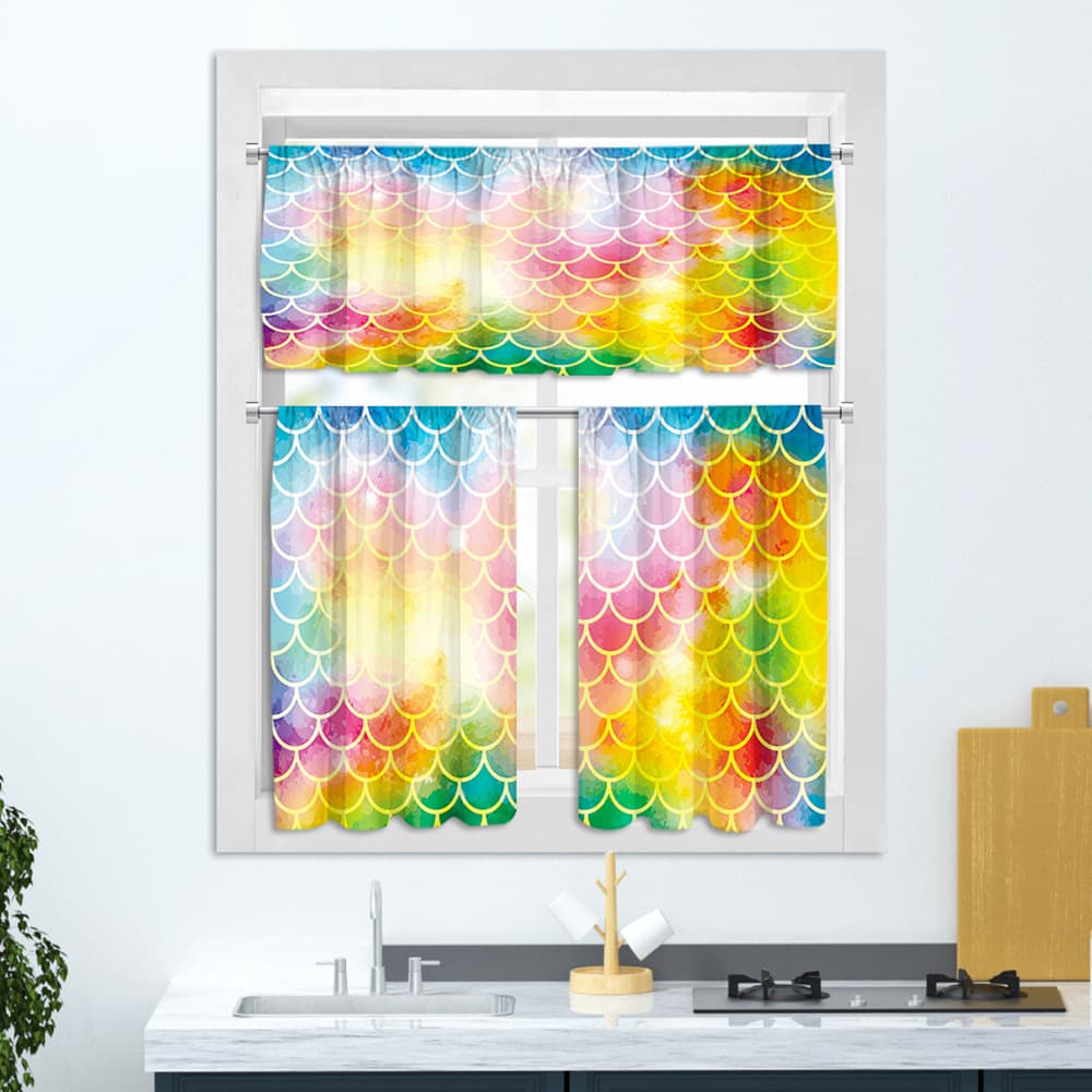 Colorful Fish Scale Print Valance Kitchen Amazon Half Curtain