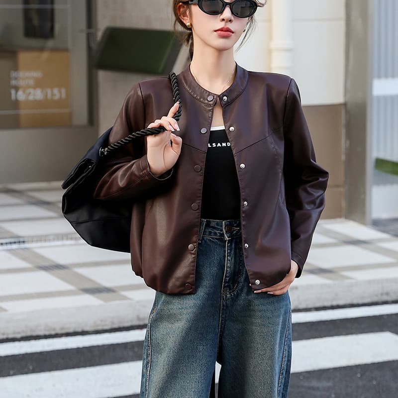 Korean Style Leather Jacket for Women 2023 Spring New Arrival Casual Short Washed Leather Women's Wholesale Drop Shipping