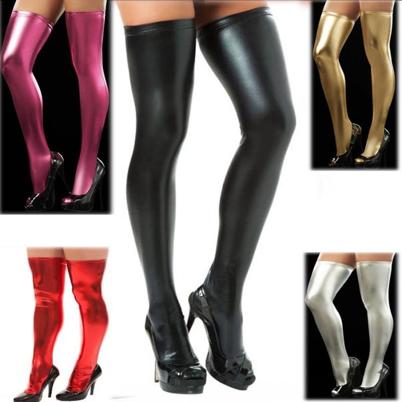 Wholesale Lingerie Factory Stock Patent Leather Socks Thigh High Socks Faux Leather Pants Drop Shipping Long Stockings for Women