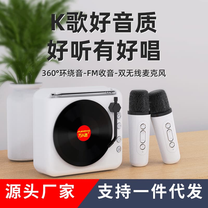 Factory Direct Sales Karaoke Bluetooth Speaker Turntable Wireless Mini Retro Small Speaker Birthday Gift for Women and Men