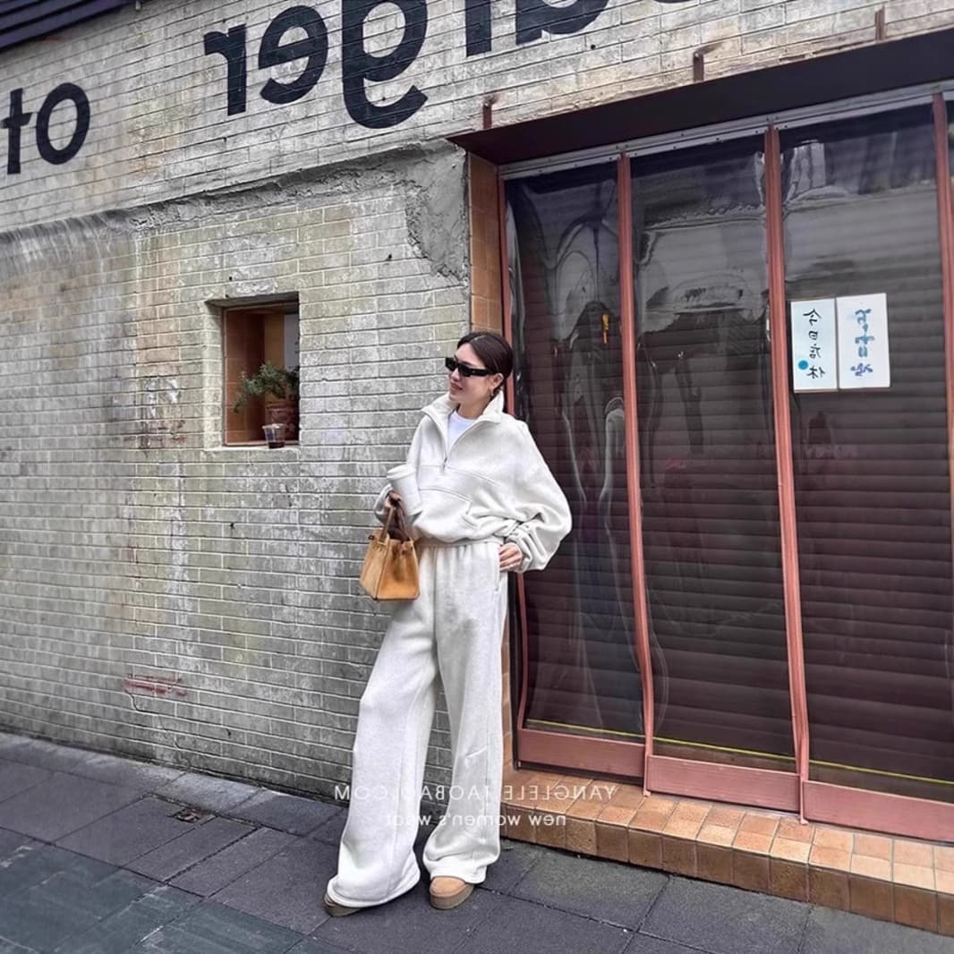 Autumn/Winter 2024 New Loose-Fit Casual Sports Suit Cropped Jacket Bell Bottoms 2-Piece Set Straight-Leg Dragging Pants For Women