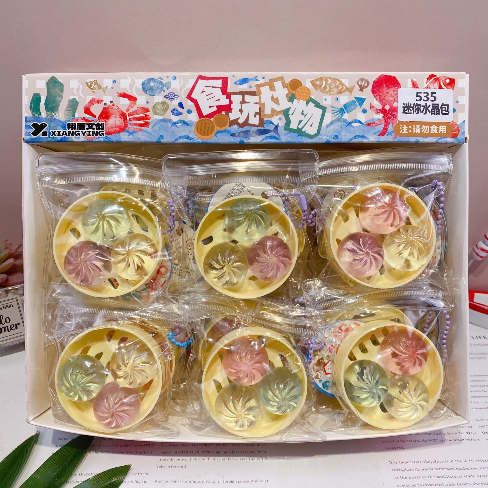 Creative Steamer Mini Crystal Xiaolongbao Pendant, High-Appearance Cute Realistic Food Play Squeeze Toy for Kids Stress Relief
