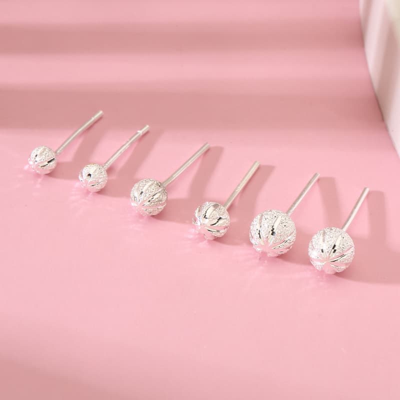 No. 8384 990 Pure Silver Straight Pin Sand-set Floral Ear Studs with Beads, Unisex Small Round Bead Earrings for Girls