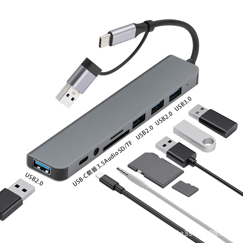 Type-C Dock with USB Hub Tablet Compatible with MacBook Multifunctional Dual-Head 8-in-1 Docking Station