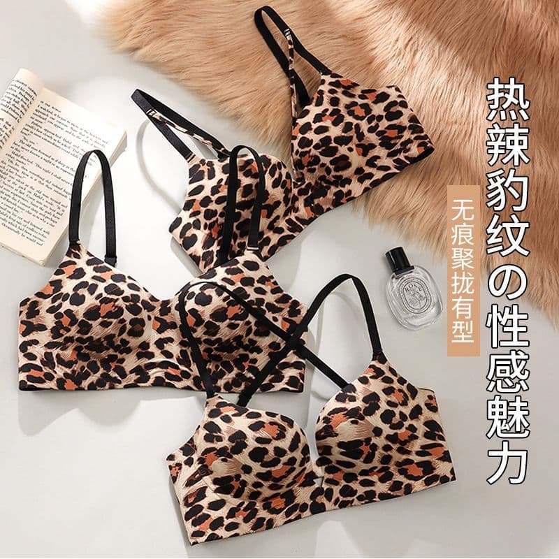 New Leopard Print Women's Lingerie, Thin Style, Minimizes Large Bust, Gathers and Supports Side Breasts, Prevents Sagging, Sexy Backless Bra
