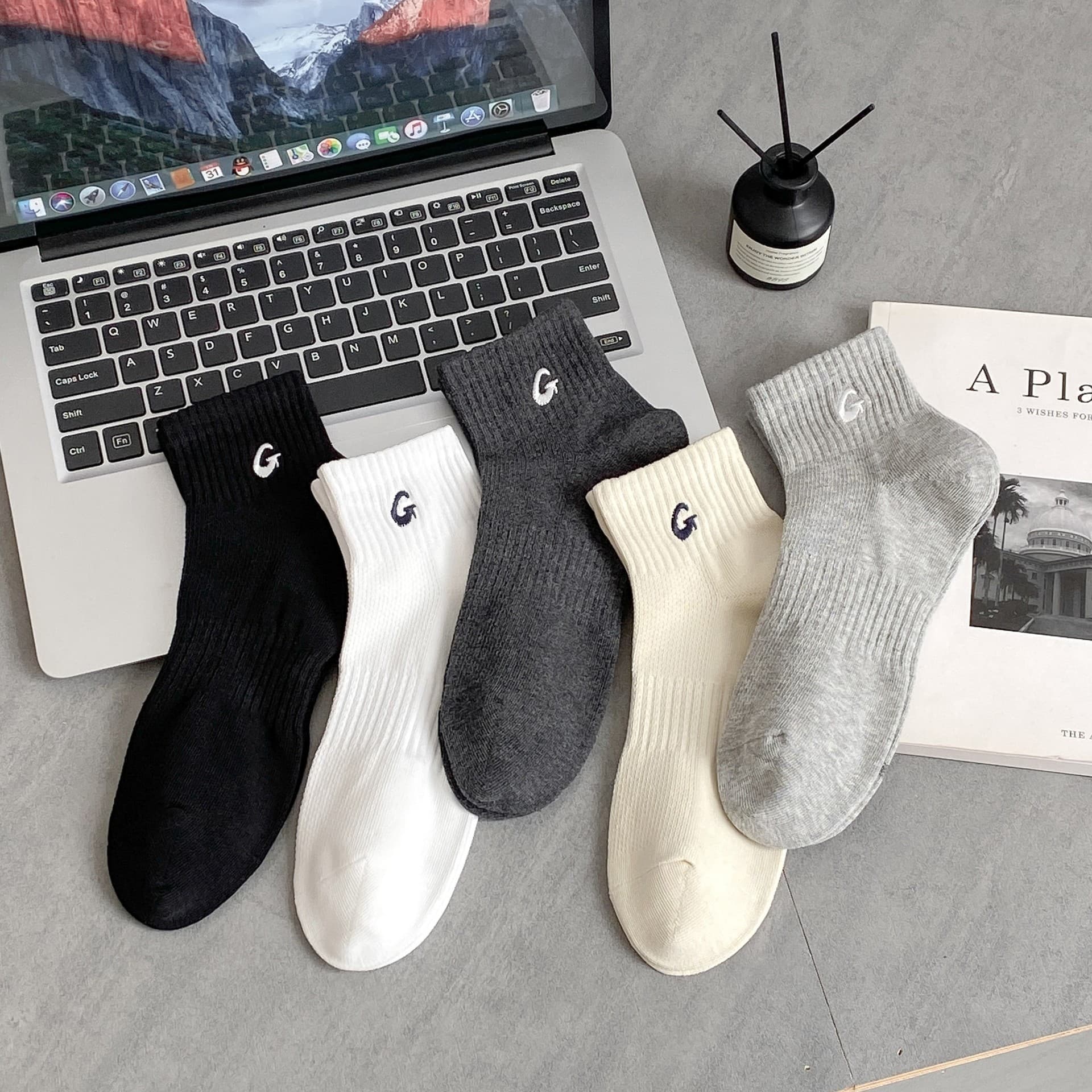Embroidered Letter Socks for Men, Spring and Summer Thin Short Socks, Mesh Breathable Boat Socks, Casual Socks, Sports Socks, Boat Socks
