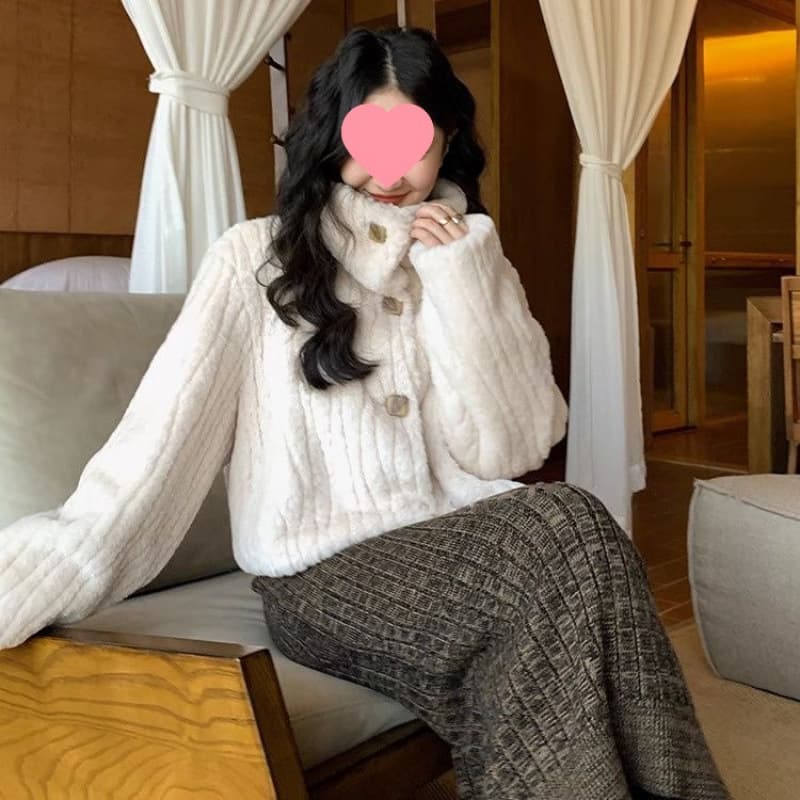 Faux PVC Autumn Winter New Style Thick Short Coat Small Fragrance Style Niche Stand Collar Warm Fluffy Jacket Women Petite