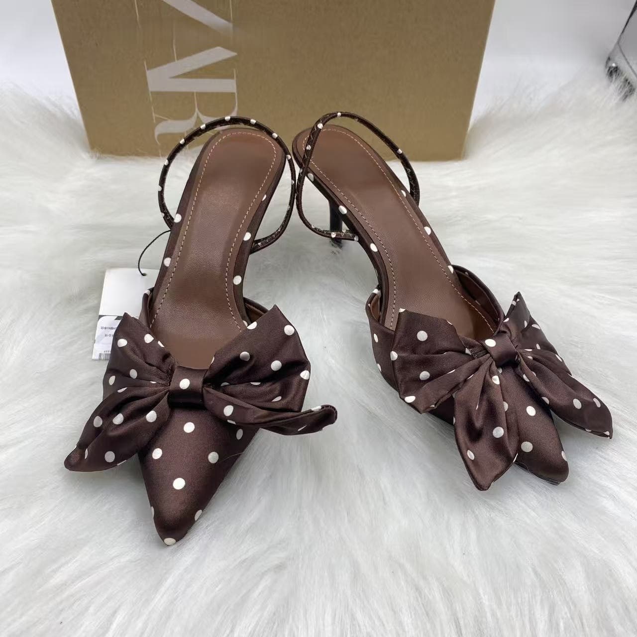 ZA 2025 New Spring Summer Women's Pointed Toe Bow Hollow Sandals Polka Dot Fashion High Heels
