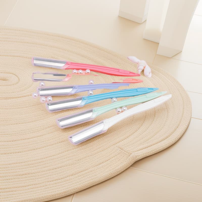 23# Straight Handle Eyebrow Trimmer with Stainless Steel Blade and Safety Net; Women's Eyebrow Trimmer, Beauty Tool, Eyebrow Shaping Supplies