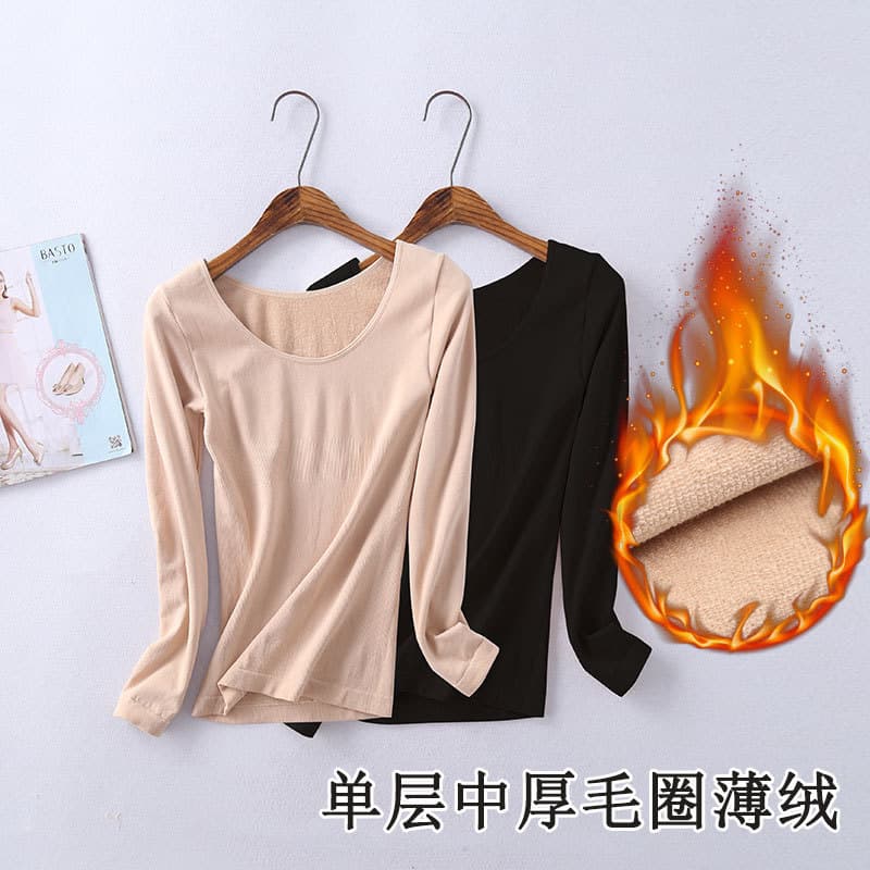 Winter Tight Thermal Underwear Women Thickened Top Terry Thin Fleece Shaping Long Sleeve Base Layer Waist Slimming Body Shaping Thermal Top