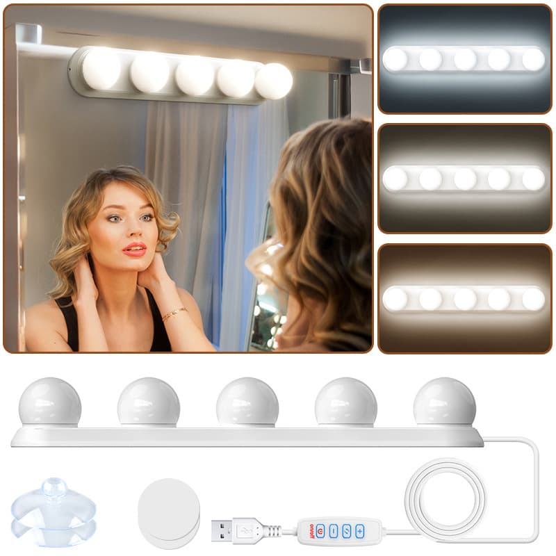 No-Drill Adhesive USB Makeup LED Light Dual Tri-Color Fill Light Vanity Mirror Light Hollywood Makeup Mirror Light