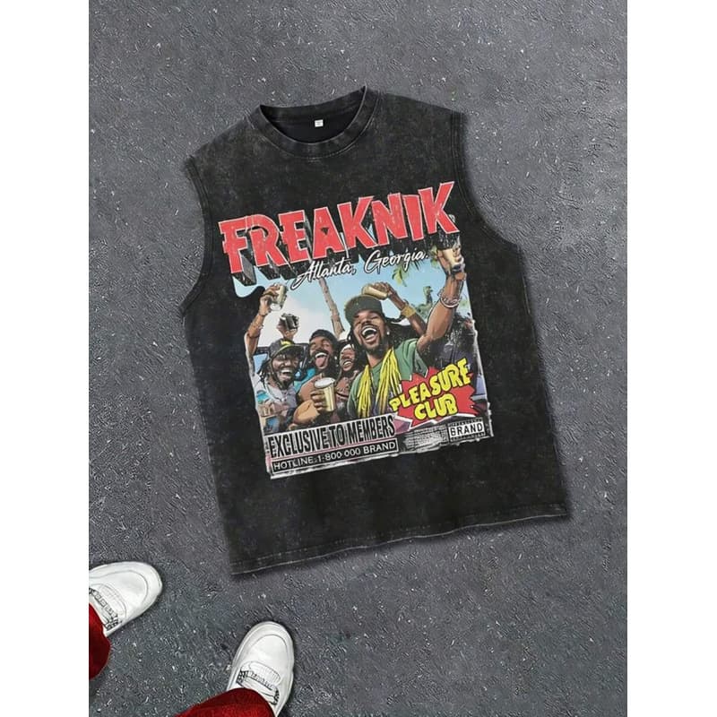 Men's Black Round-Neck T-Shirt Vest With "FREAKNIK Atlanta G